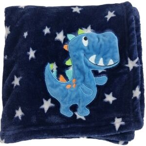 Baby Essentials Blue Dinosaur Star Blanket Soft Fleece Boy Lovey Security EUC